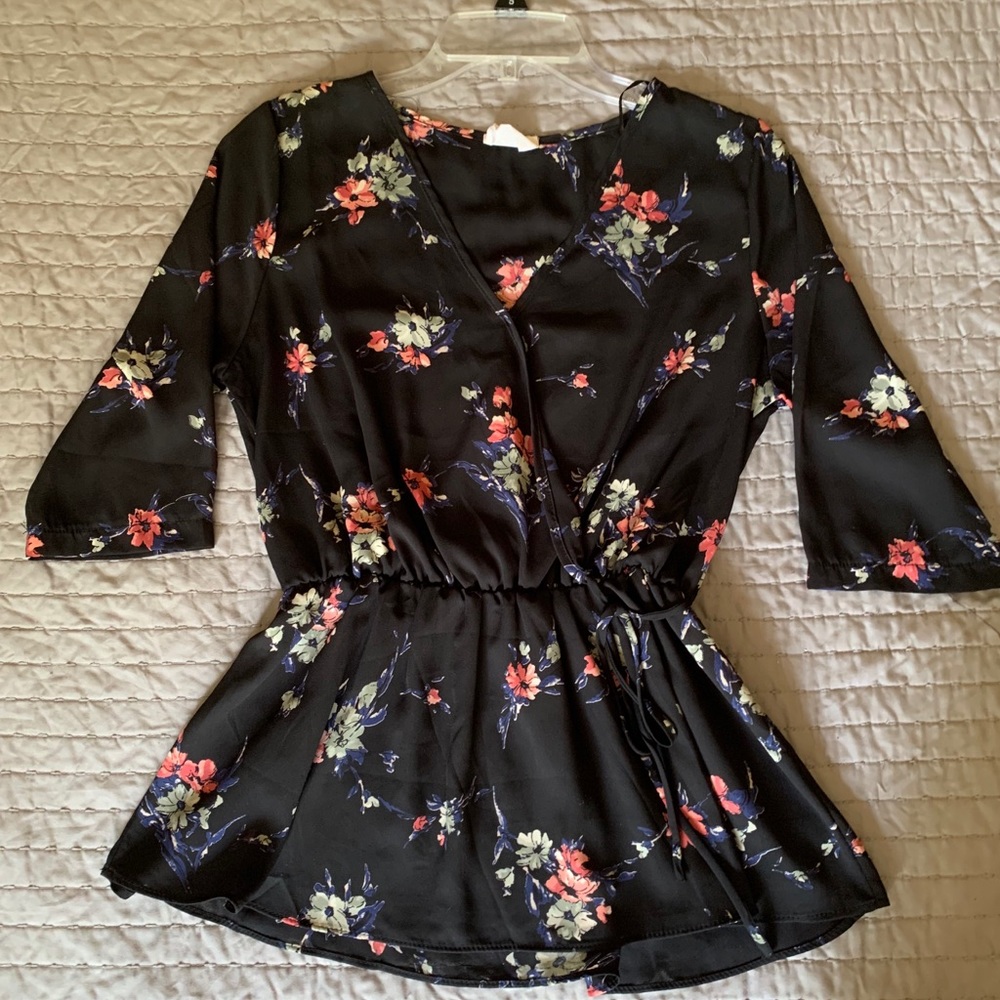 Black floral blouse
